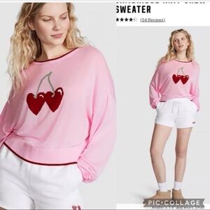 Vs pink Cambridge crew neck sweaterSZ XS pink with cherries logo patch